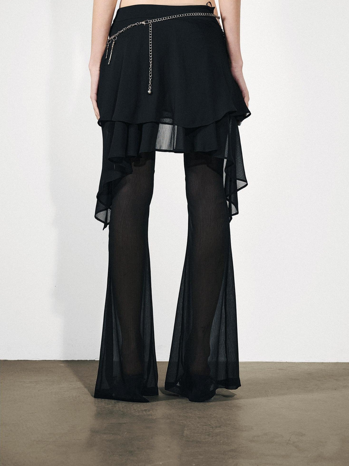 NORTH NODE Figure Slimming Draped Ruffle Hem Micro Flare Women&