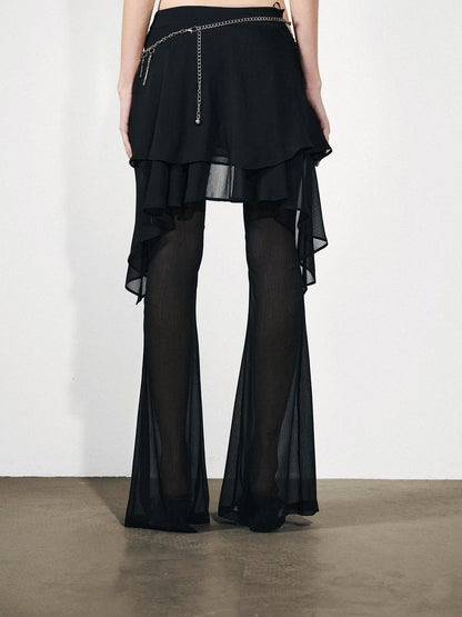 NORTH NODE Figure Slimming Draped Ruffle Hem Micro Flare Women&