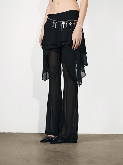 NORTH NODE Figure Slimming Draped Ruffle Hem Micro Flare Women&