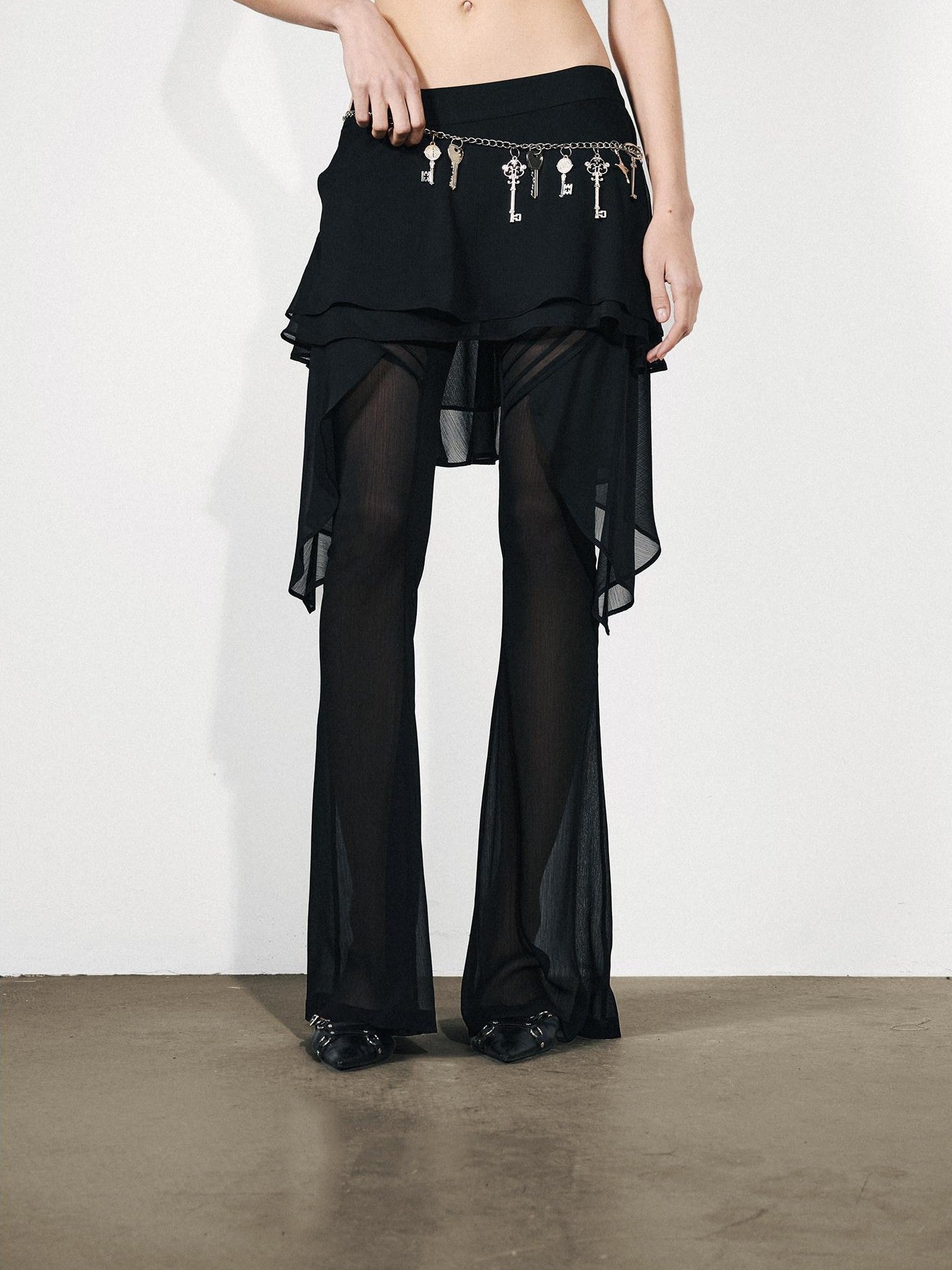 NORTH NODE Figure Slimming Draped Ruffle Hem Micro Flare Women&