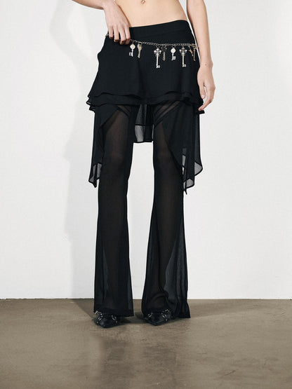 NORTH NODE Figure Slimming Draped Ruffle Hem Micro Flare Women&