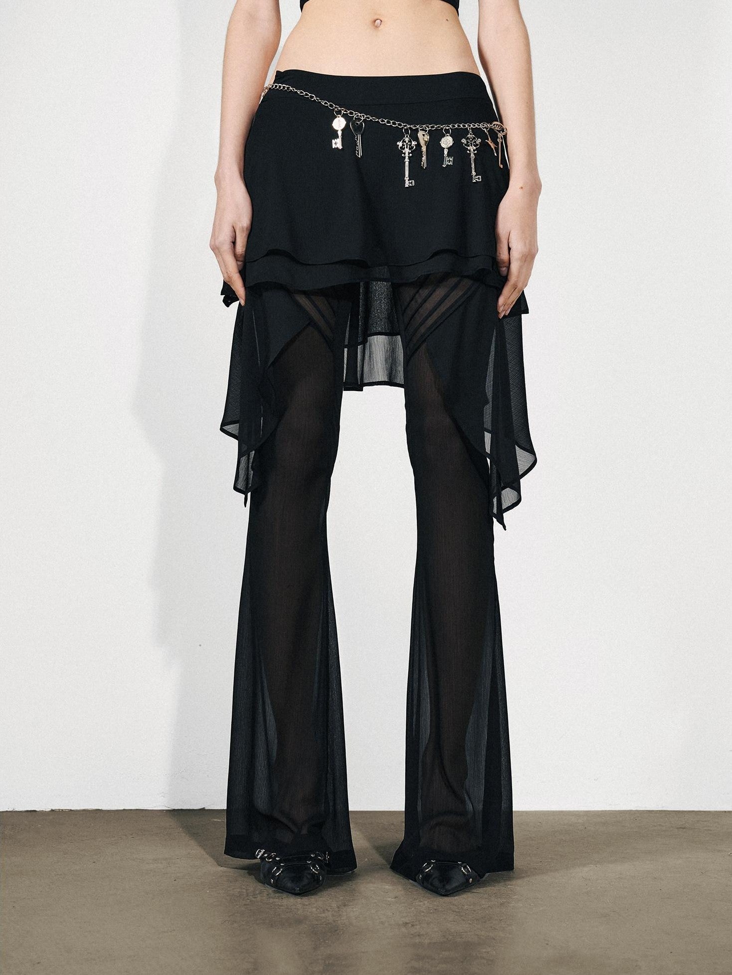 NORTH NODE Figure Slimming Draped Ruffle Hem Micro Flare Women&