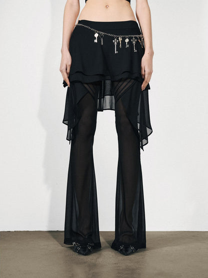 NORTH NODE Figure Slimming Draped Ruffle Hem Micro Flare Women&