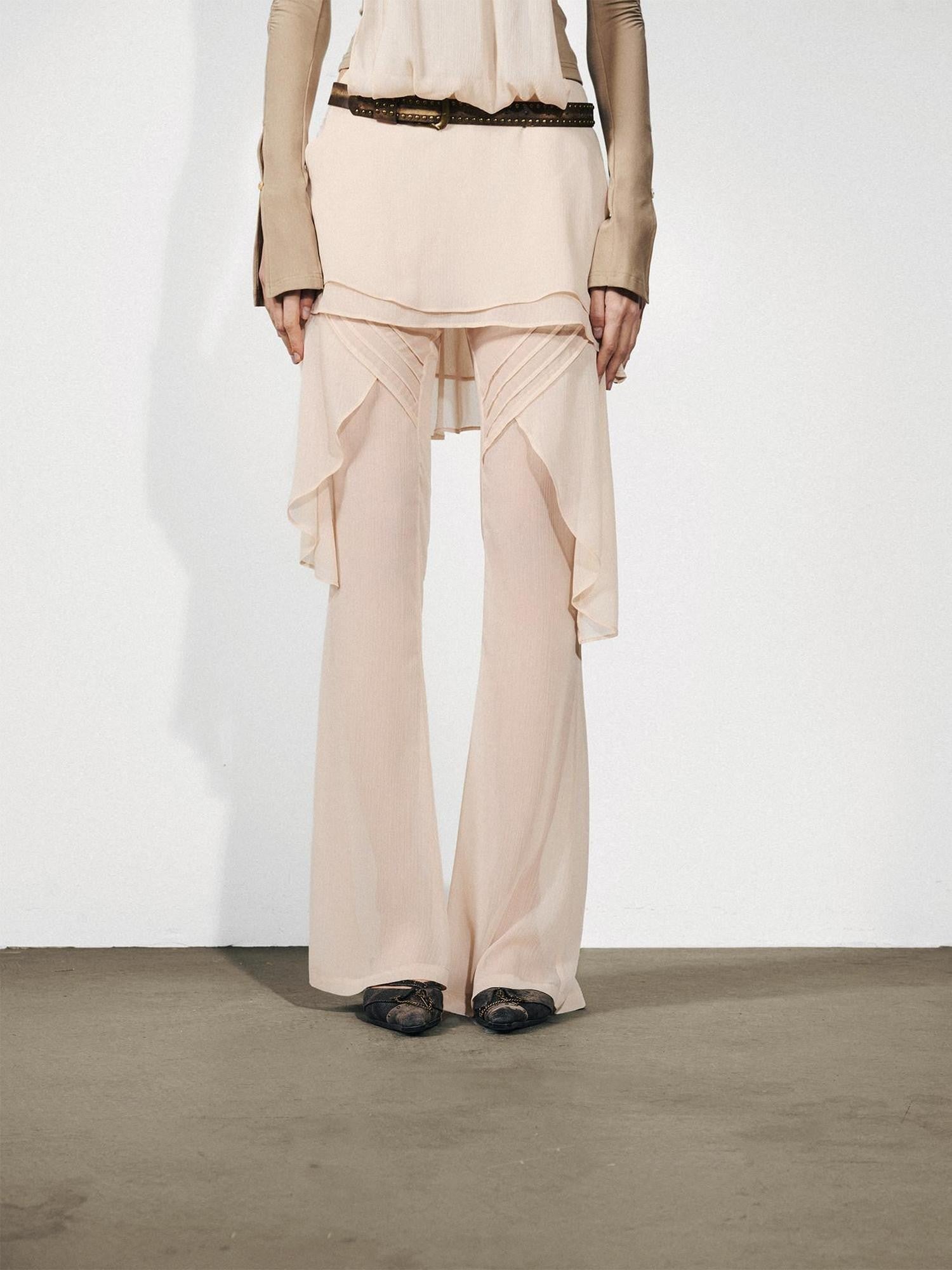 NORTH NODE Figure Slimming Draped Ruffle Hem Micro Flare Women&