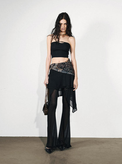 NORTH NODE Figure Slimming Draped Ruffle Hem Micro Flare Women&