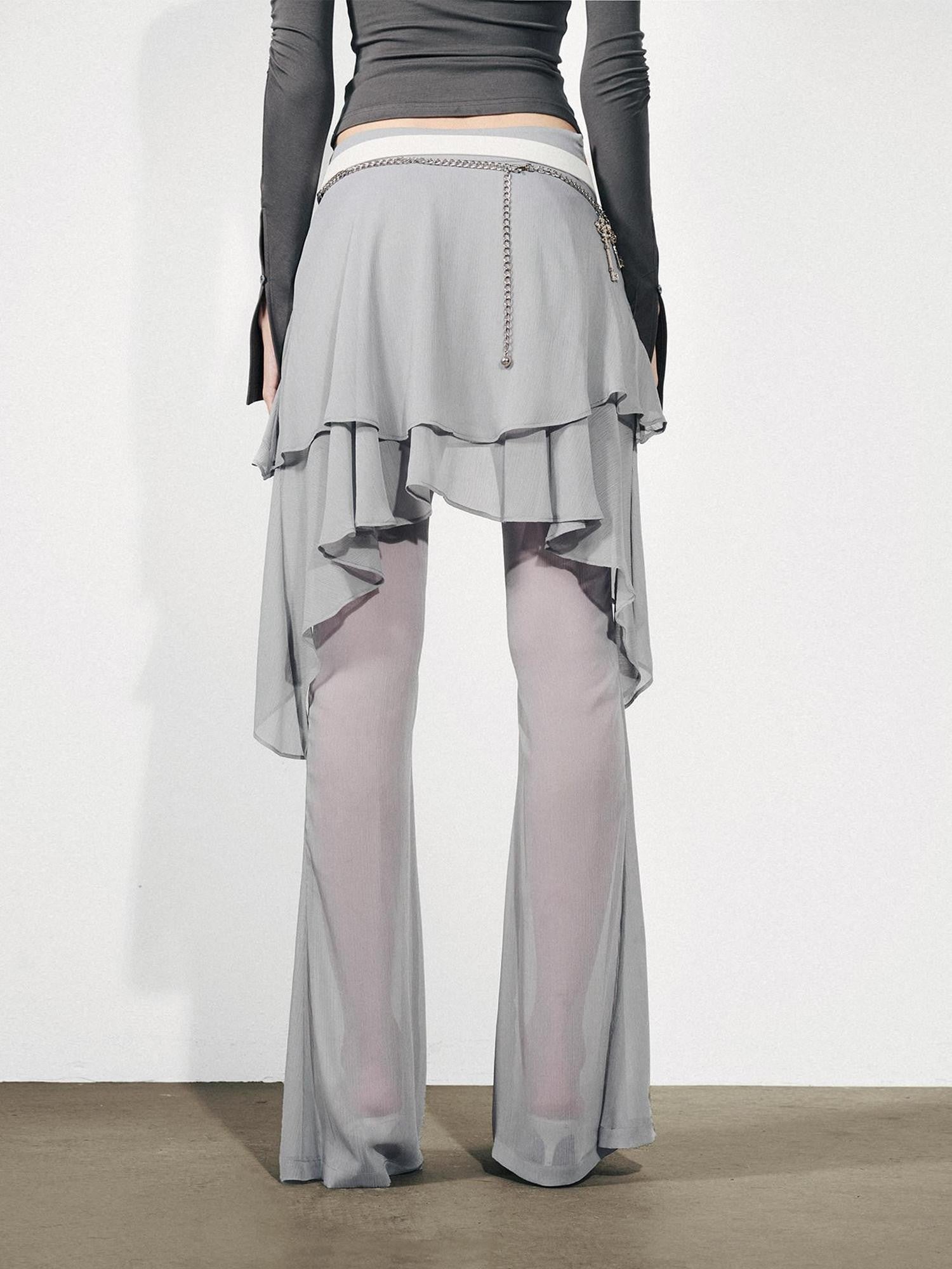 NORTH NODE Figure Slimming Draped Ruffle Hem Micro Flare Women&