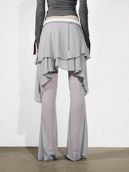 NORTH NODE Figure Slimming Draped Ruffle Hem Micro Flare Women&