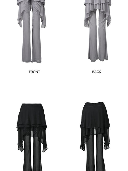 NORTH NODE Figure Slimming Draped Ruffle Hem Micro Flare Women&