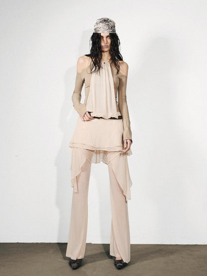 NORTH NODE Figure Slimming Draped Ruffle Hem Micro Flare Women&