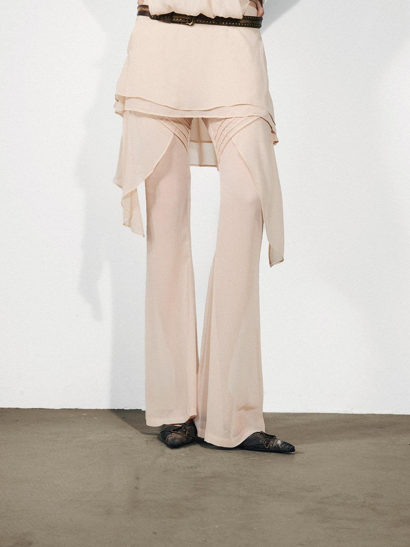 NORTH NODE Figure Slimming Draped Ruffle Hem Micro Flare Women&