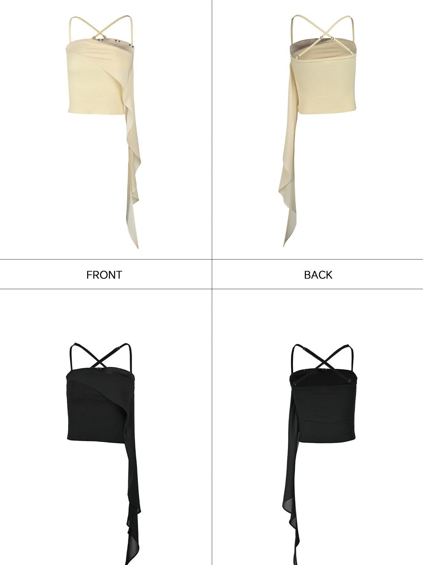 NORTH NODE Floating Patchwork Studded Ruffle Trim Spaghetti Strap Women&