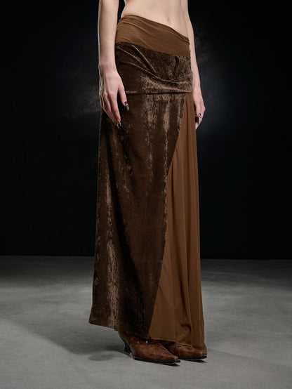 NORTH NODE Flocked Mesh Patchwork Asymmetrical Ruffle Women&