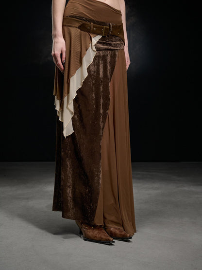 NORTH NODE Flocked Mesh Patchwork Asymmetrical Ruffle Women&