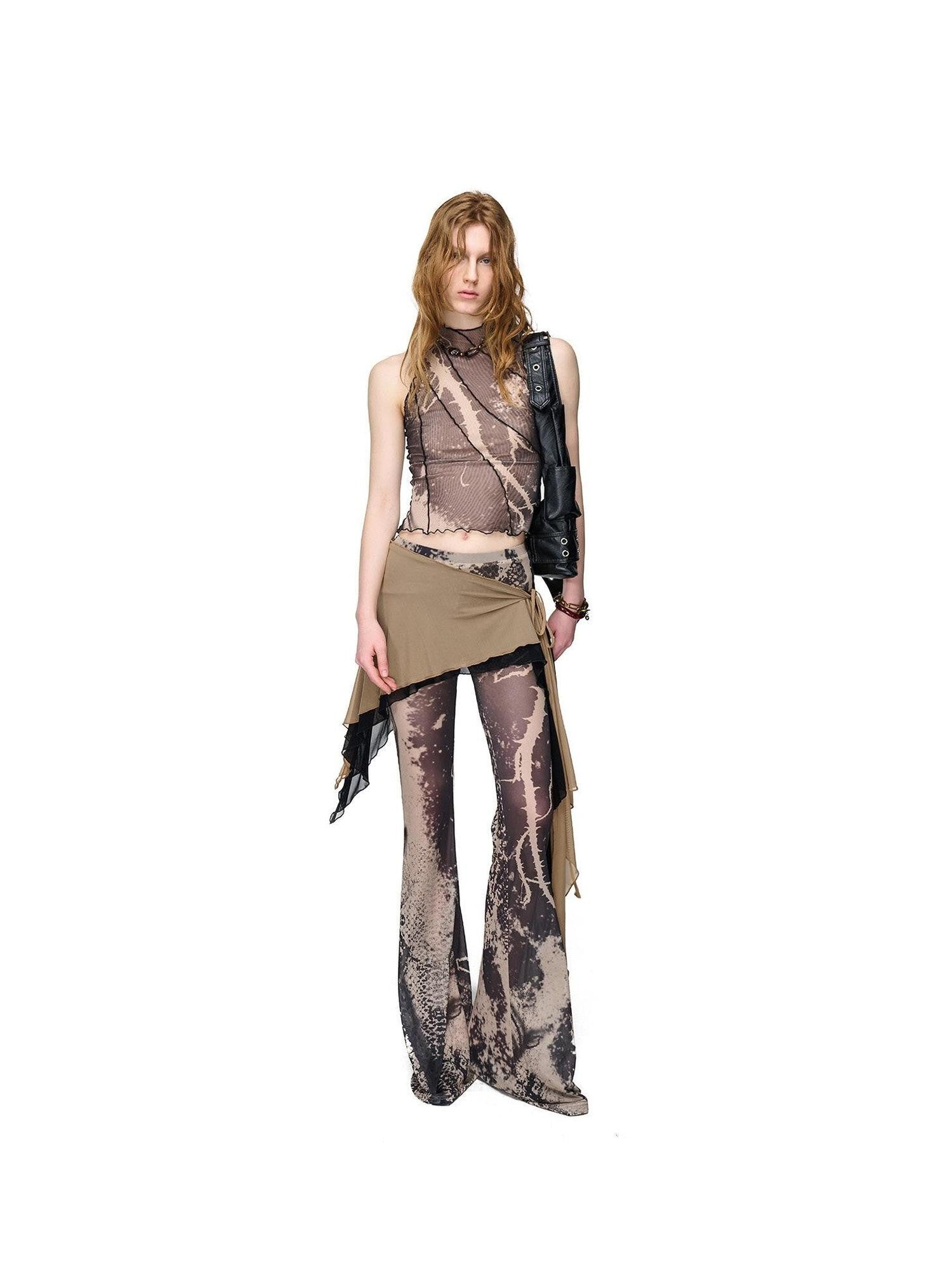 NORTH NODE Floral Vine Print Slimming Ruffle Edge Women&