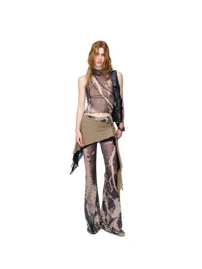 NORTH NODE Floral Vine Print Slimming Ruffle Edge Women&