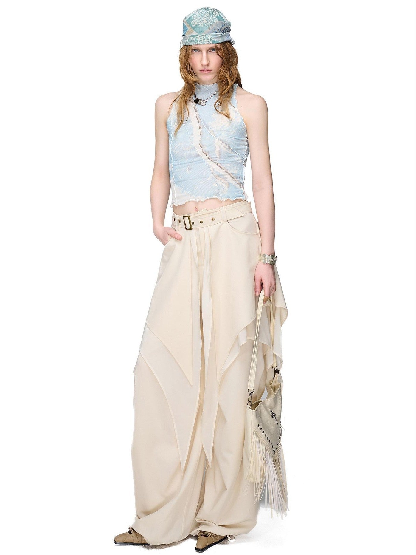 NORTH NODE Floral Vine Print Slimming Ruffle Edge Women&