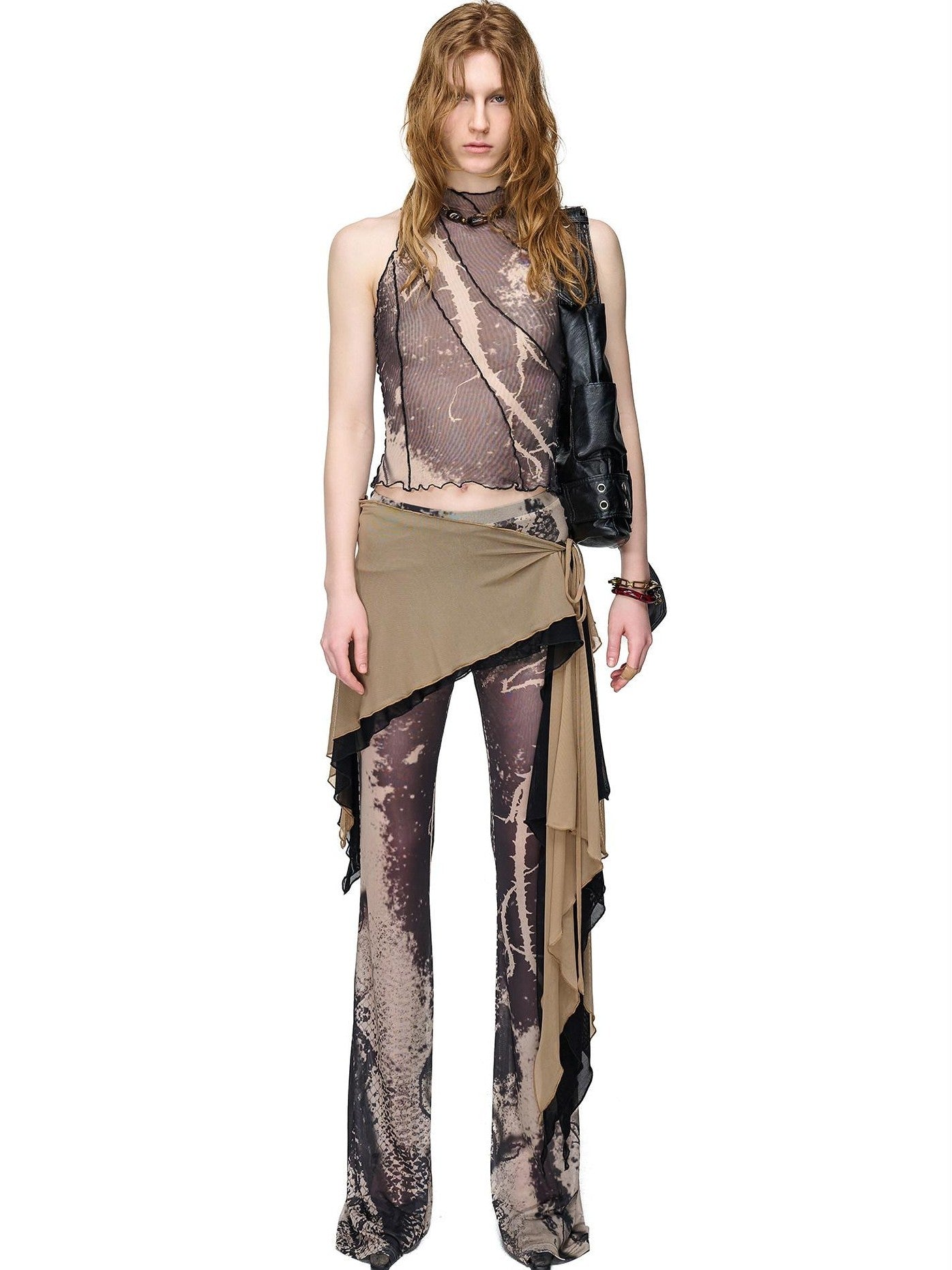 NORTH NODE Floral Vine Print Slimming Ruffle Edge Women&