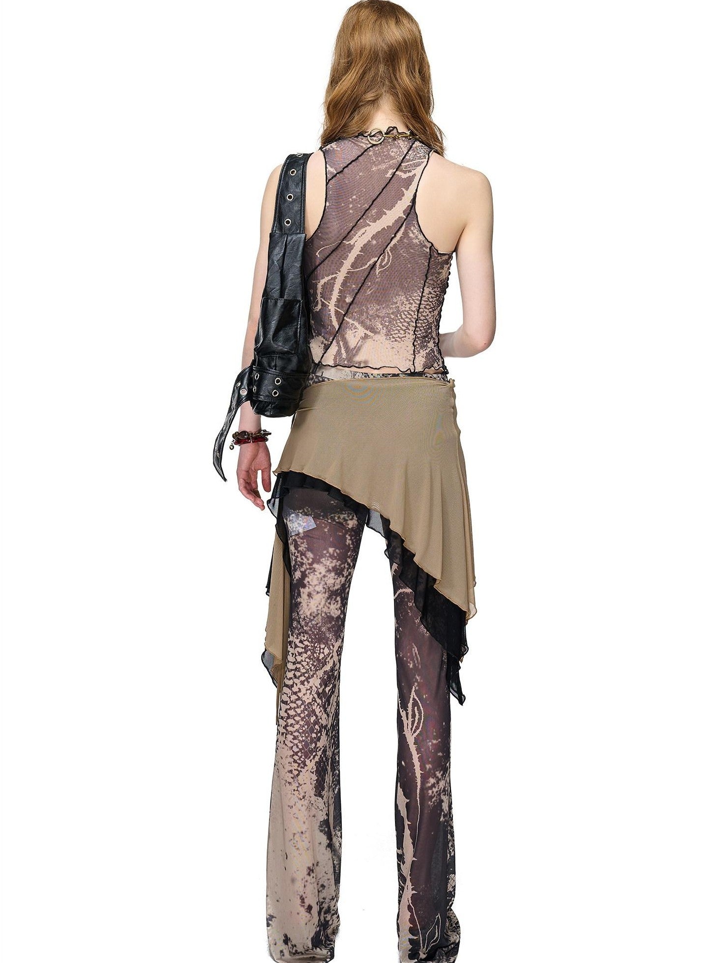 NORTH NODE Floral Vine Print Slimming Ruffle Edge Women&