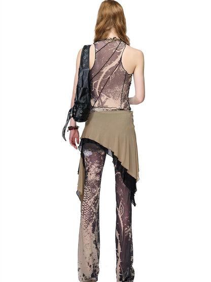 NORTH NODE Floral Vine Print Slimming Ruffle Edge Women&