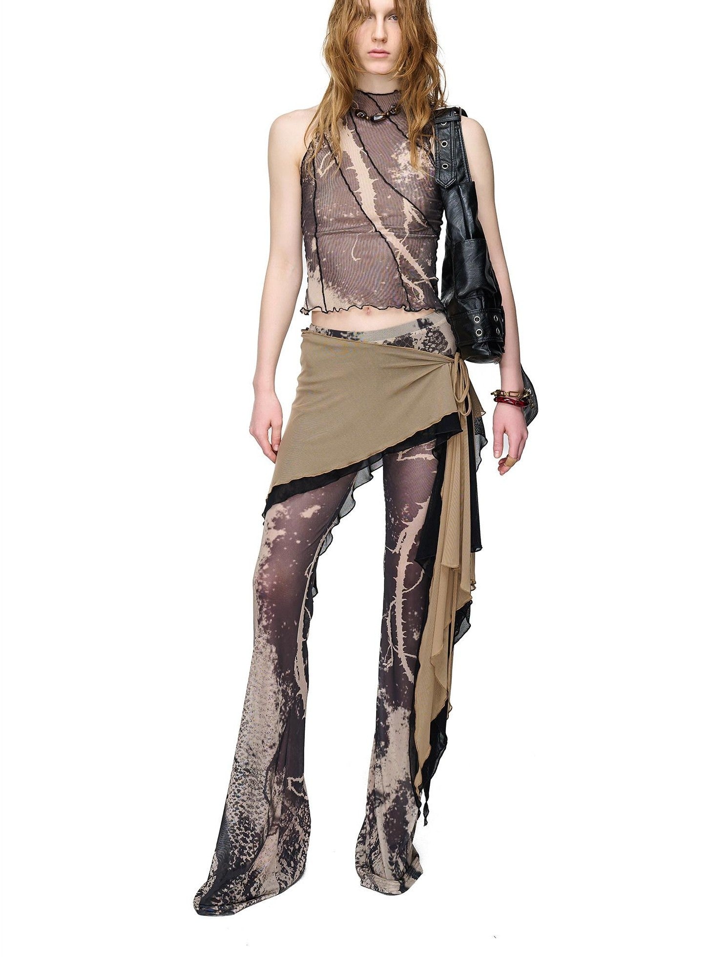 NORTH NODE Floral Vine Print Slimming Ruffle Edge Women&