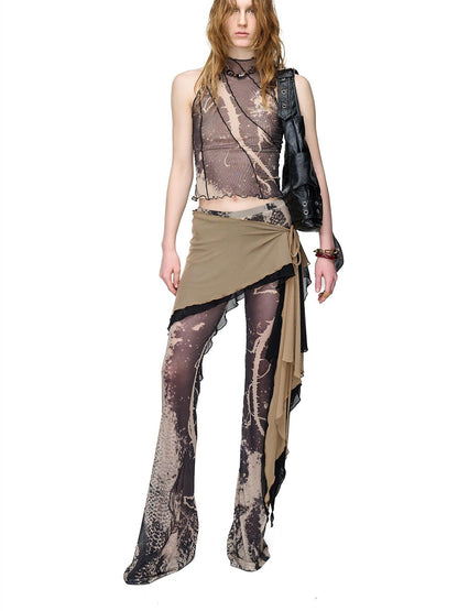 NORTH NODE Floral Vine Print Slimming Ruffle Edge Women&