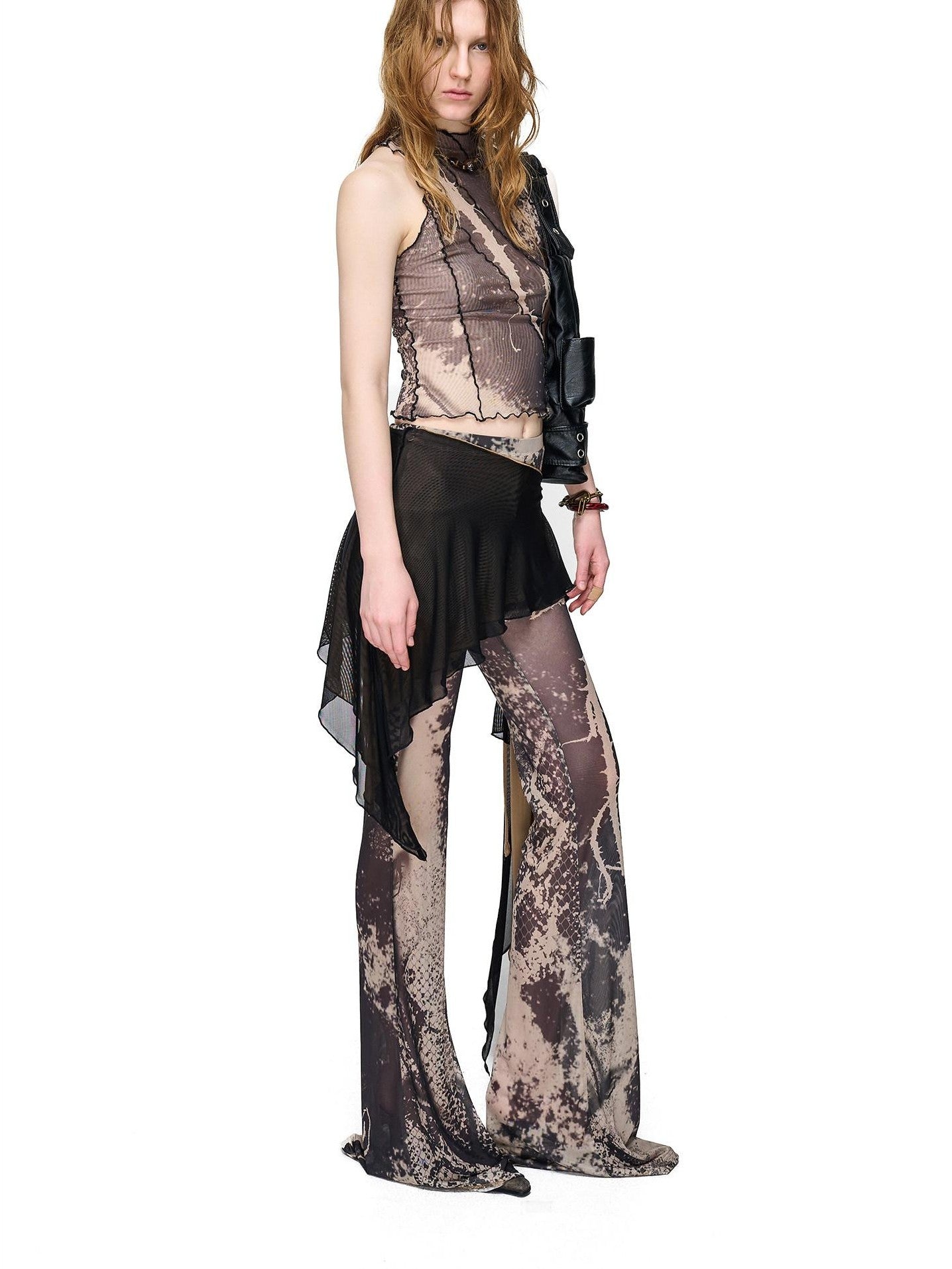 NORTH NODE Floral Vine Print Slimming Ruffle Edge Women&