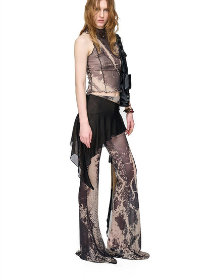 NORTH NODE Floral Vine Print Slimming Ruffle Edge Women&