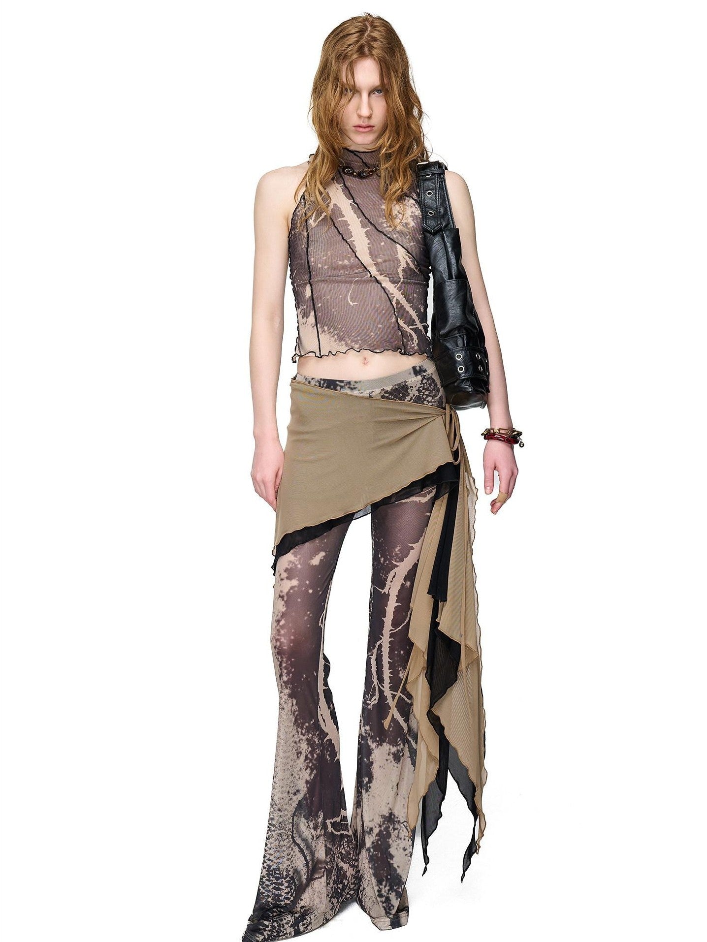 NORTH NODE Floral Vine Print Slimming Ruffle Edge Women&