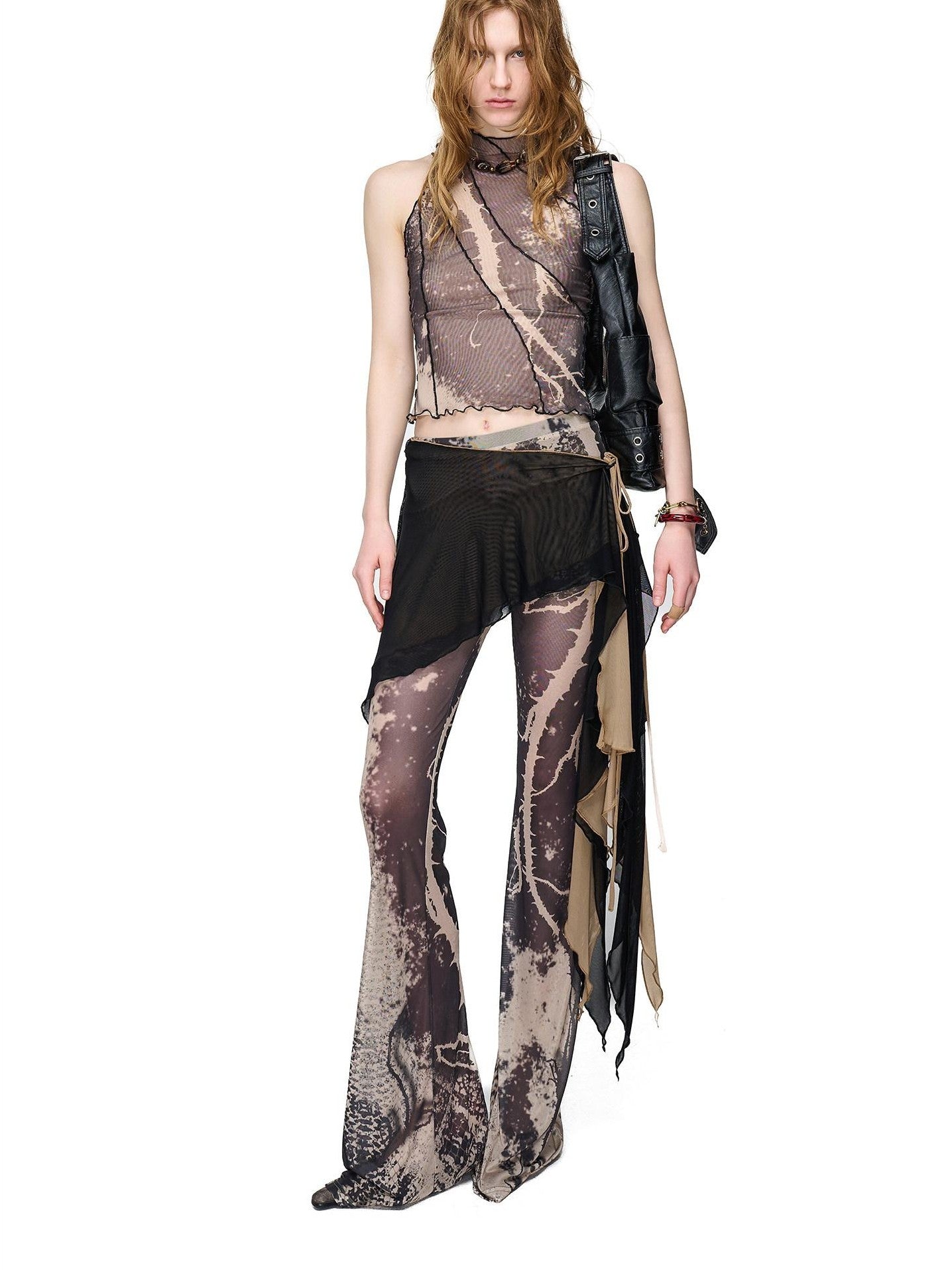 NORTH NODE Floral Vine Print Slimming Ruffle Edge Women&