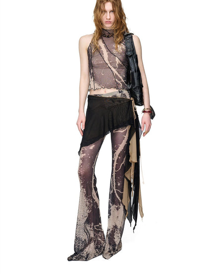 NORTH NODE Floral Vine Print Slimming Ruffle Edge Women&