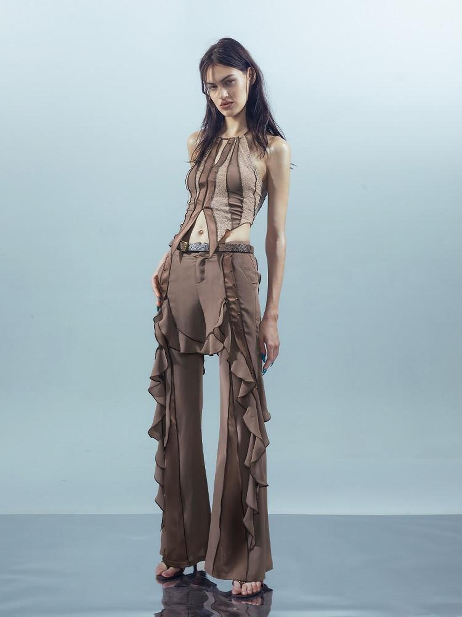 NORTH NODE Flowy Patchwork Studded Chiffon Women&