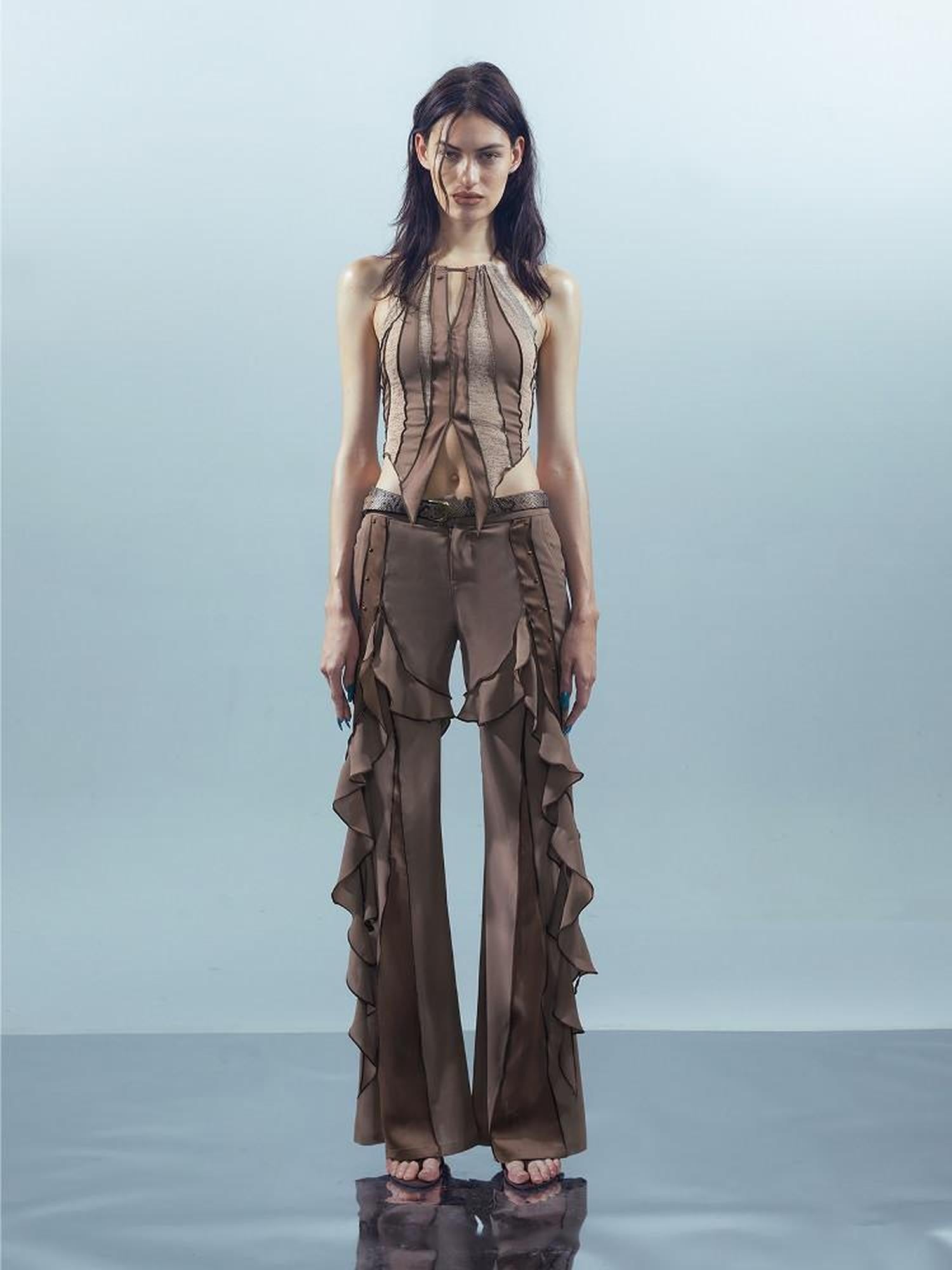 NORTH NODE Flowy Patchwork Studded Chiffon Women&