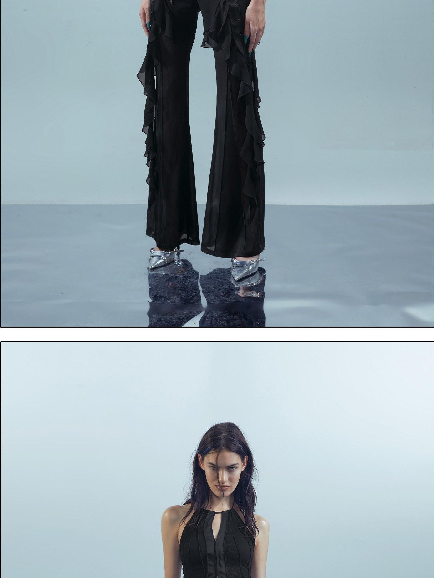 NORTH NODE Flowy Patchwork Studded Chiffon Women&