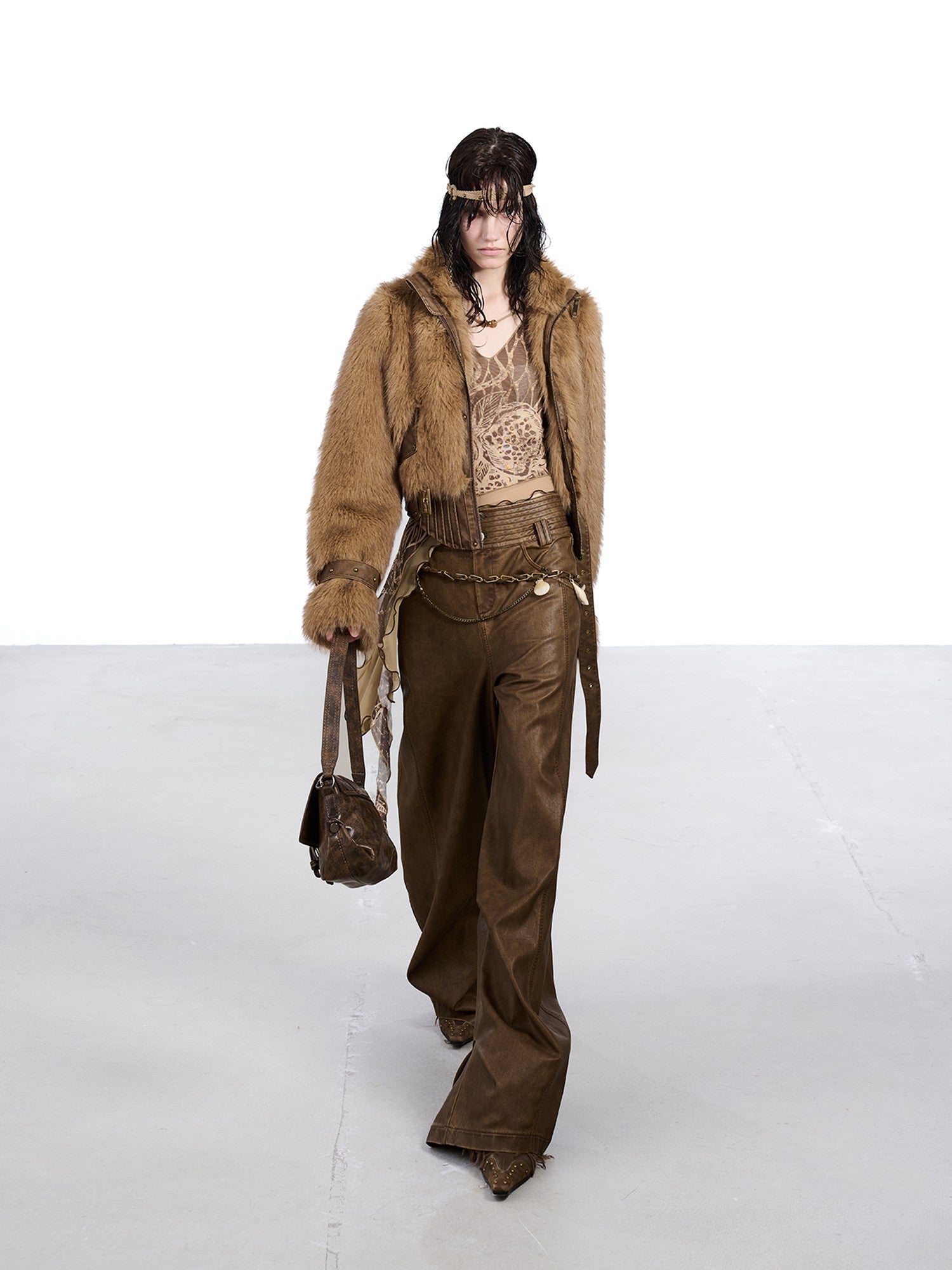 NORTH NODE Fluffy Spliced Layered Zipper Women&