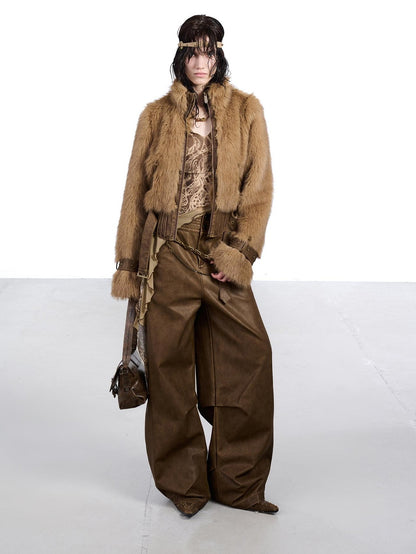 NORTH NODE Fluffy Spliced Layered Zipper Women&