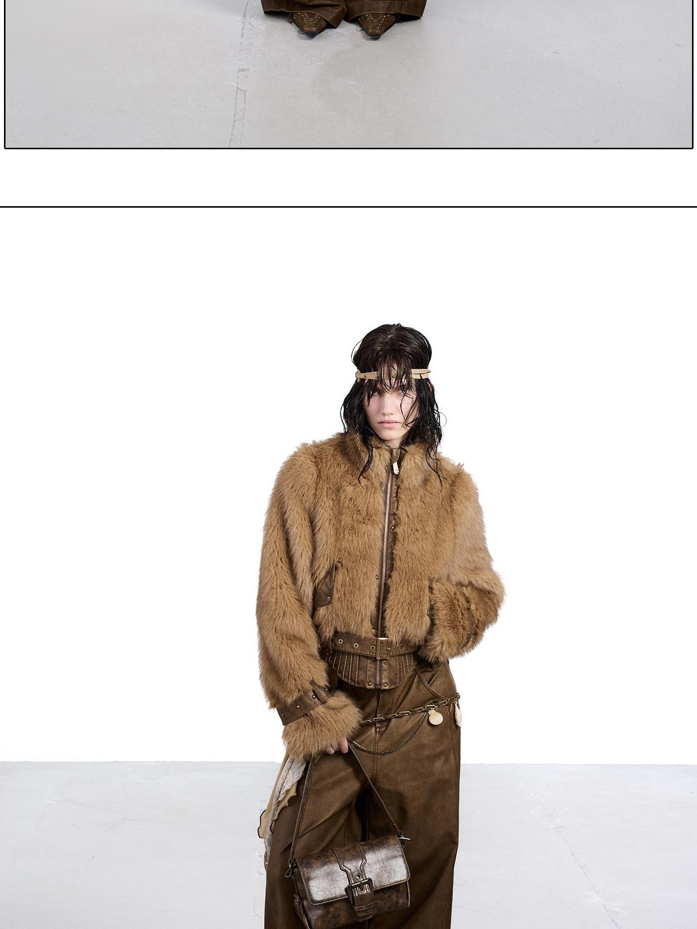 NORTH NODE Fluffy Spliced Layered Zipper Women&