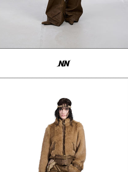 NORTH NODE Fluffy Spliced Layered Zipper Women&