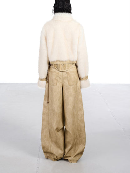 NORTH NODE Fluffy Spliced Layered Zipper Women&