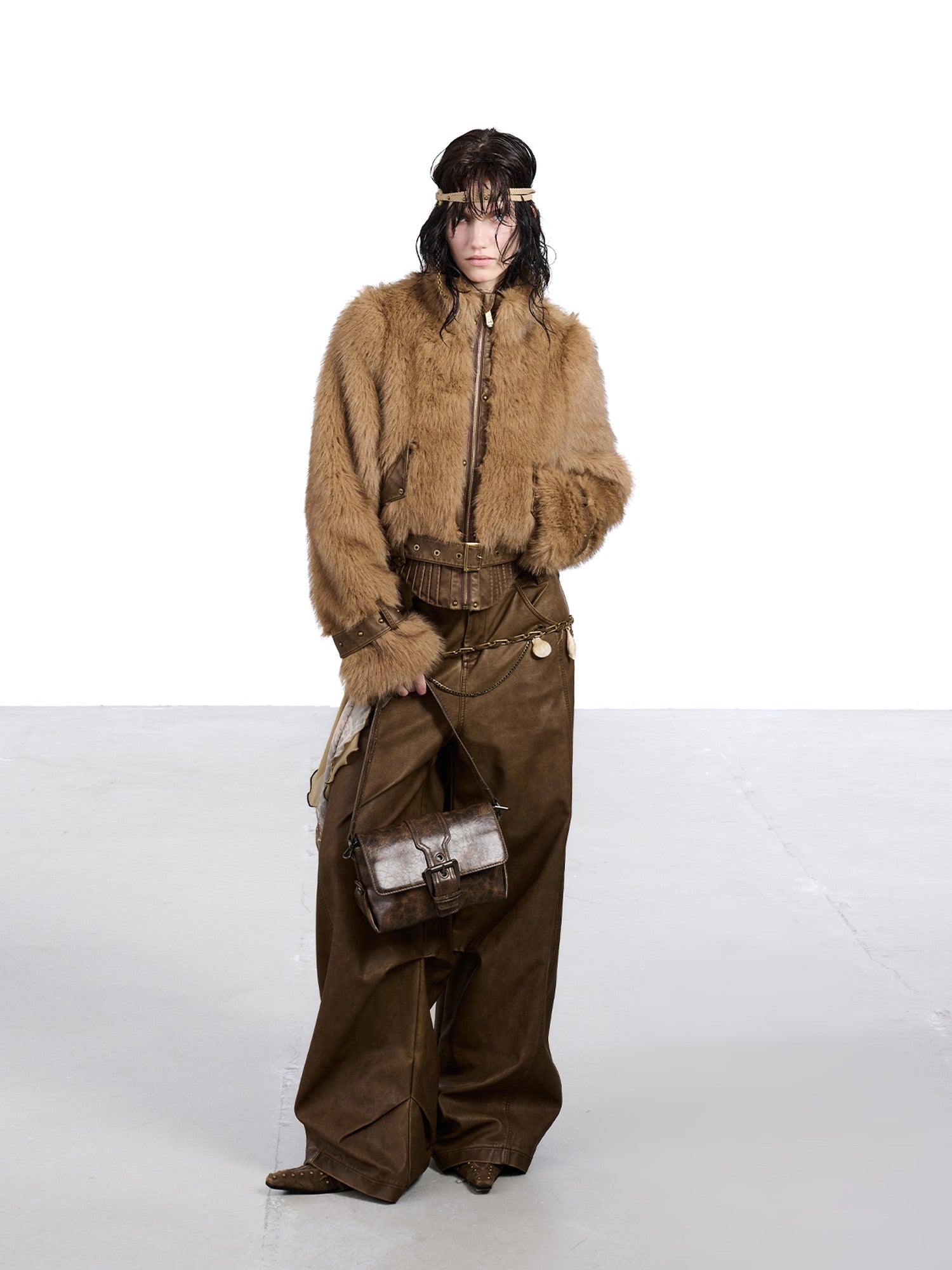 NORTH NODE Fluffy Spliced Layered Zipper Women&