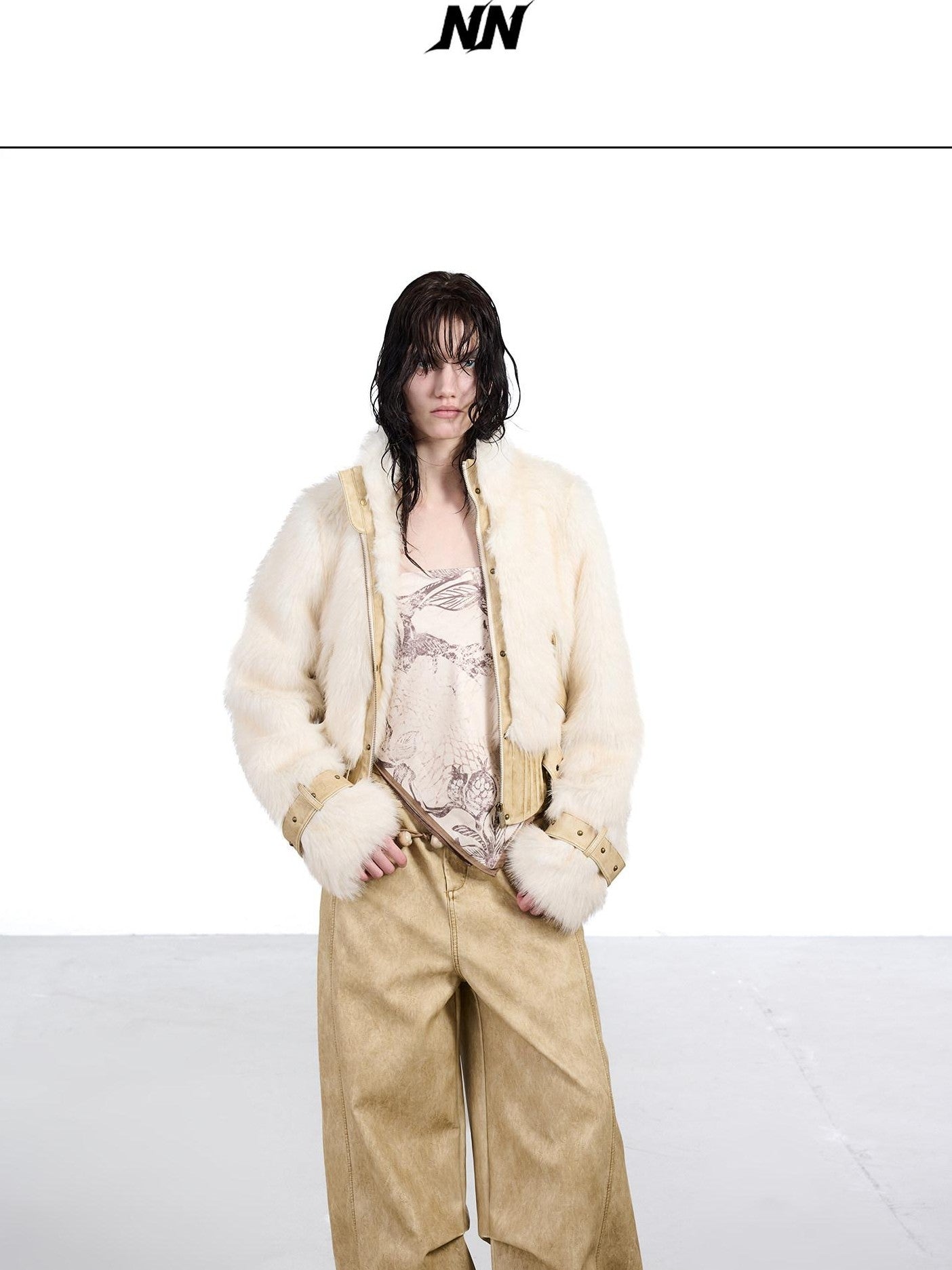 NORTH NODE Fluffy Spliced Layered Zipper Women&