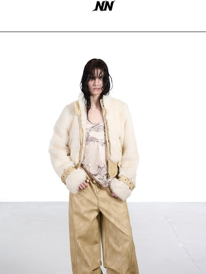 NORTH NODE Fluffy Spliced Layered Zipper Women&