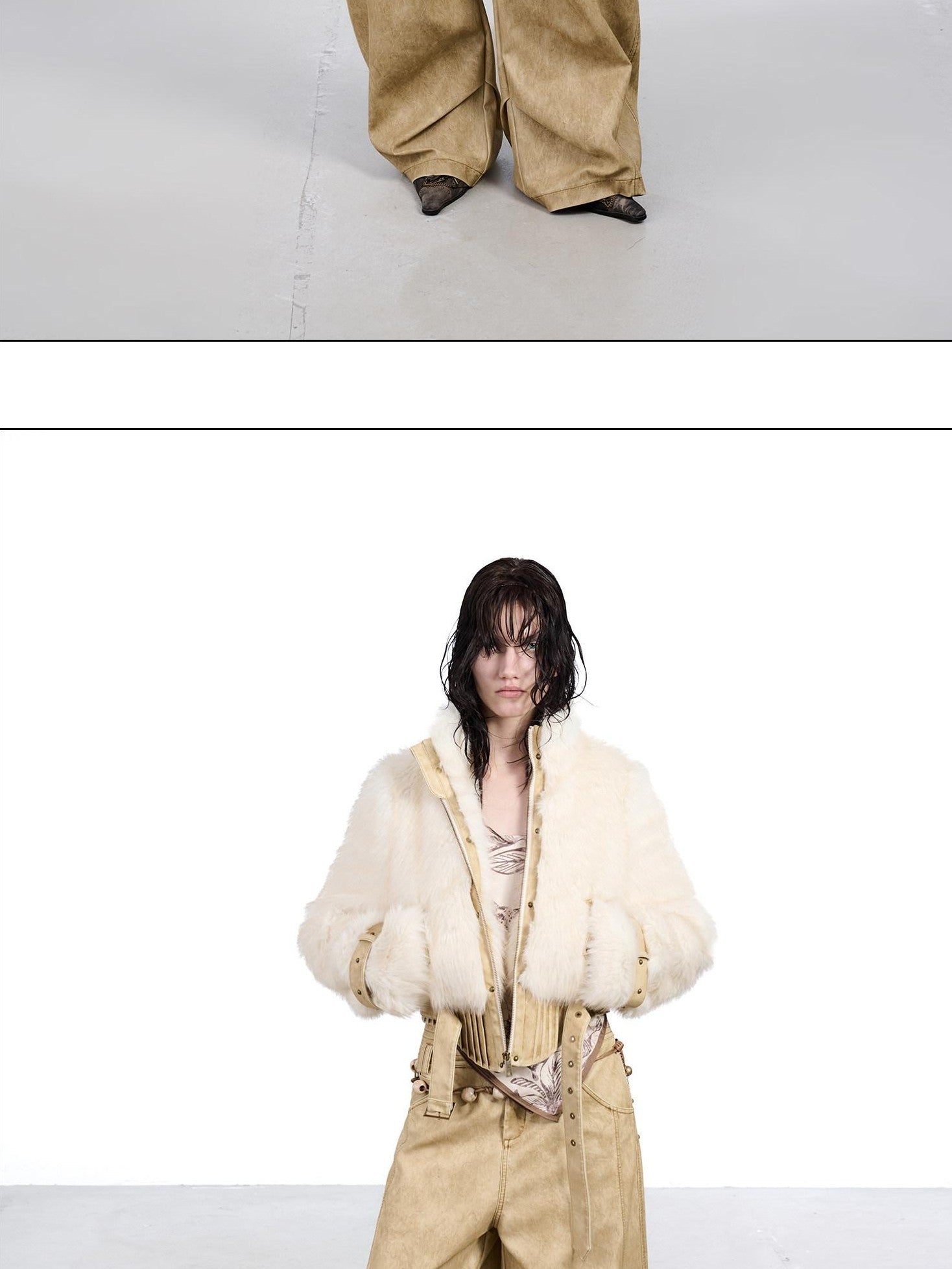 NORTH NODE Fluffy Spliced Layered Zipper Women&
