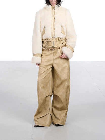 NORTH NODE Fluffy Spliced Layered Zipper Women&