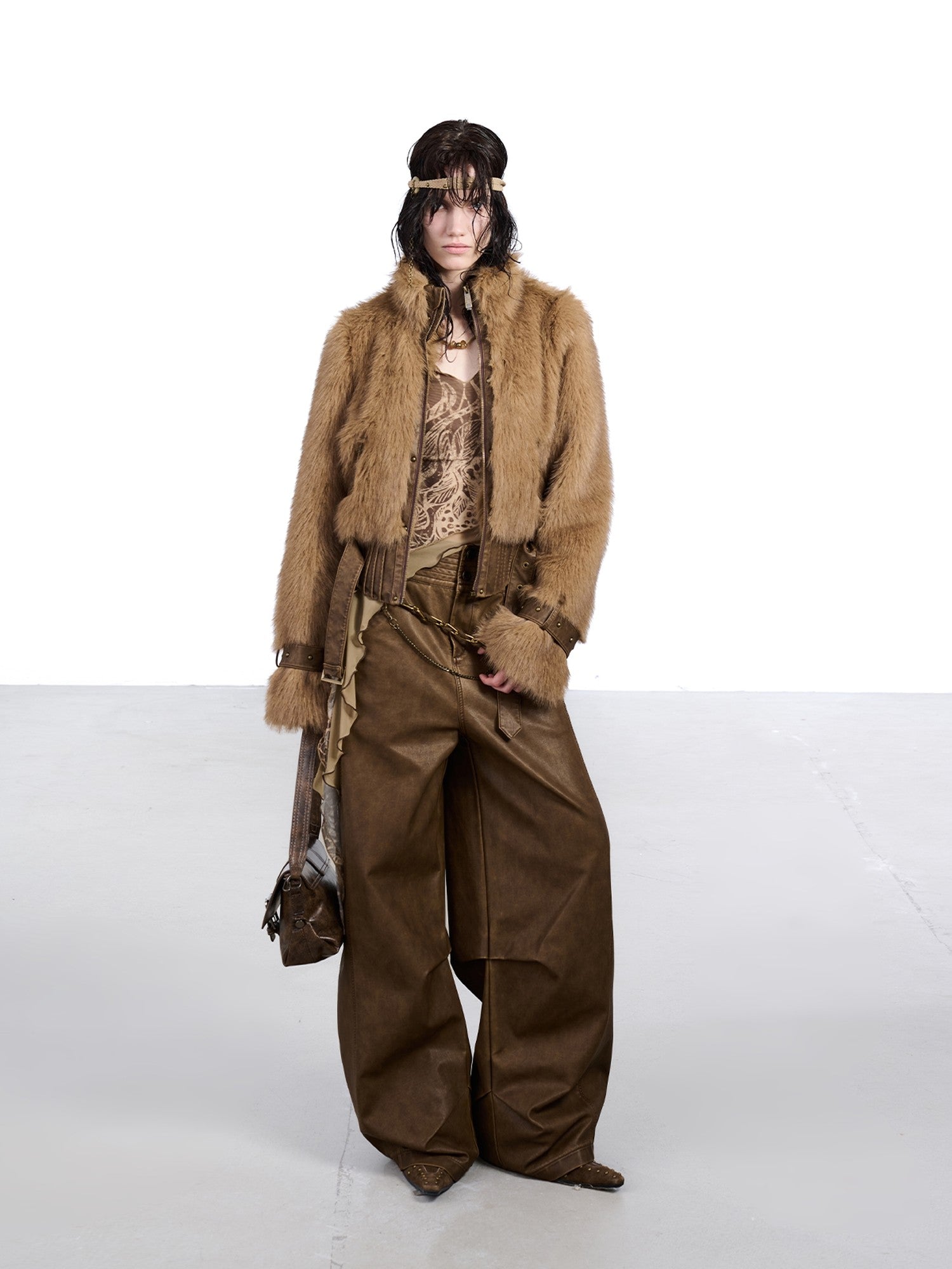 NORTH NODE Fluffy Spliced Layered Zipper Women&
