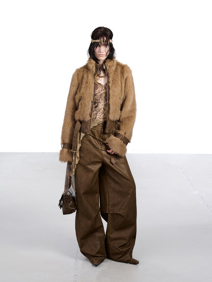 NORTH NODE Fluffy Spliced Layered Zipper Women&