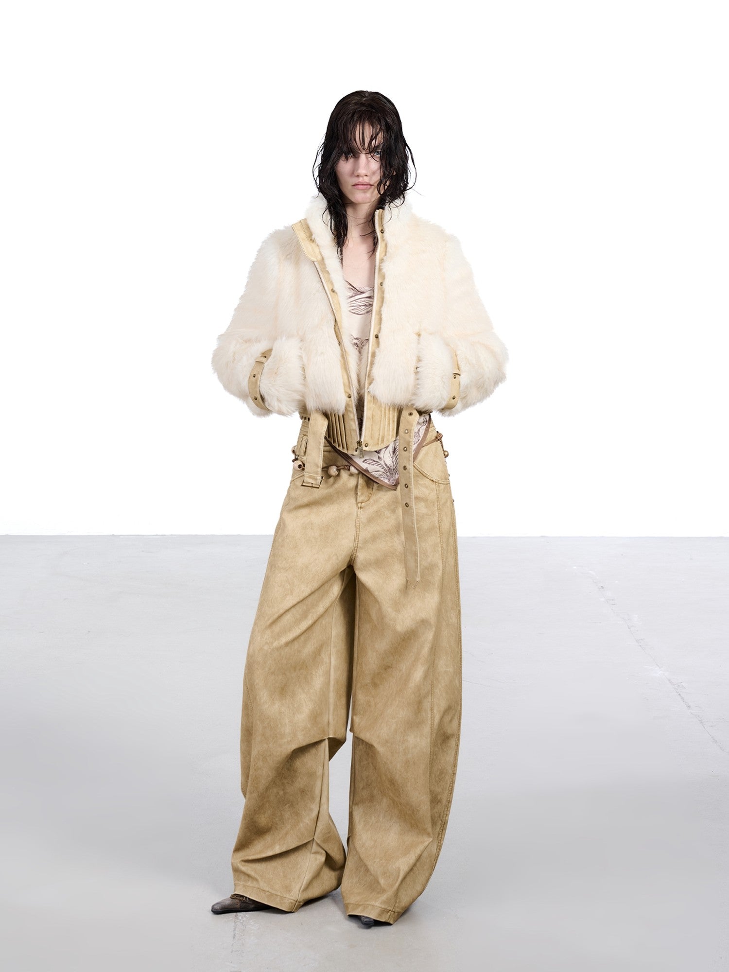 NORTH NODE Fluffy Spliced Layered Zipper Women&