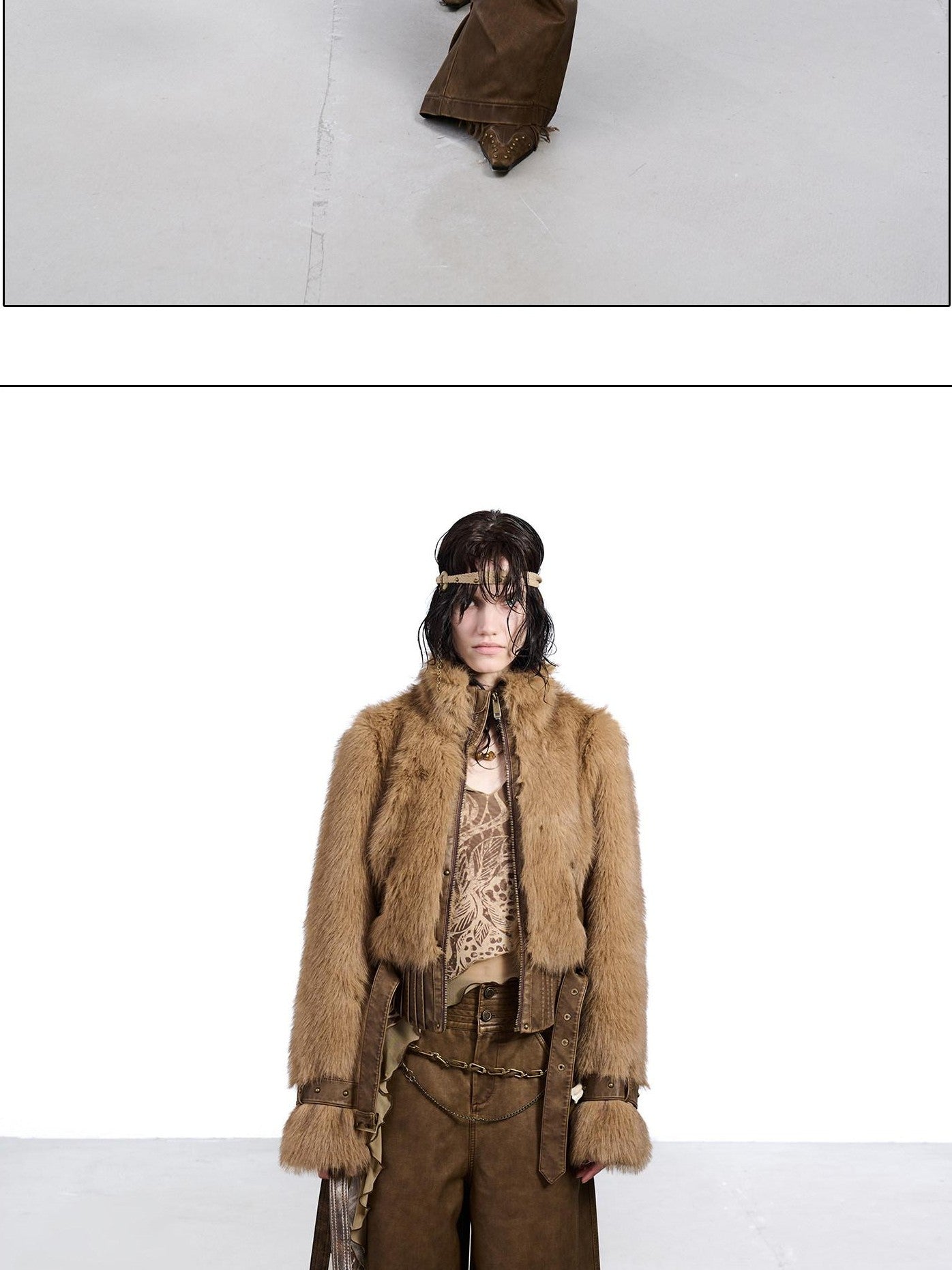 NORTH NODE Fluffy Spliced Layered Zipper Women&