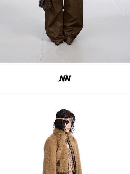 NORTH NODE Fluffy Spliced Layered Zipper Women&