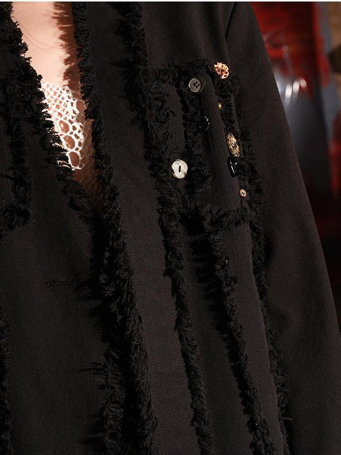 NORTH NODE Frayed Edge Hand Beaded Buttons Heavy Embellished Women&