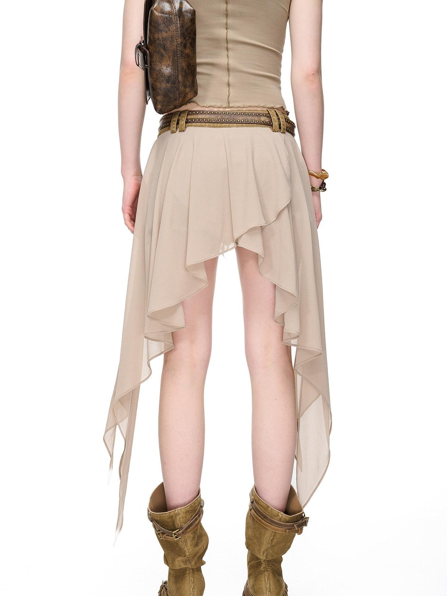 NORTH NODE Frayed Hem Patchwork Chiffon Panel Women&